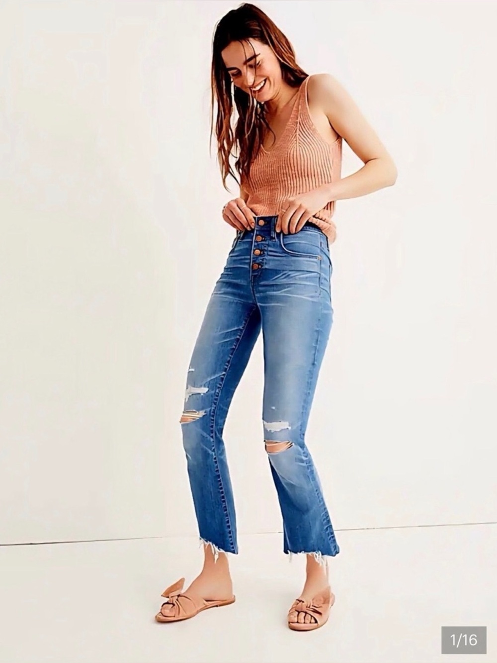 Madewell Light Blue Distressed Button-Fly Cropped Jeans
